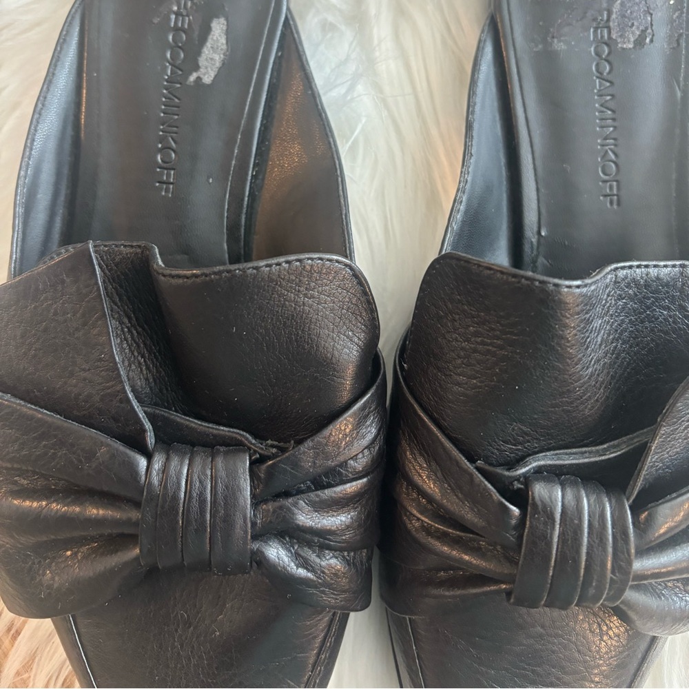 REBECCA MINKOFF BLACK MULES.